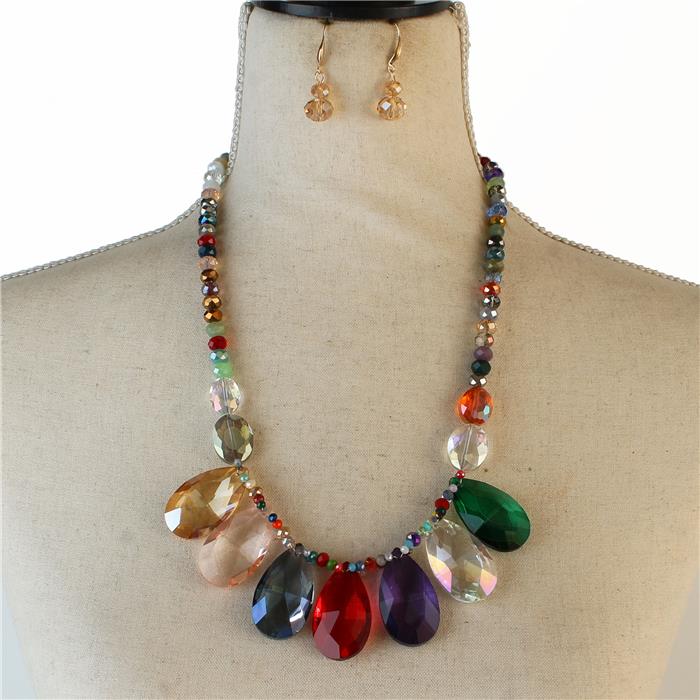 Glass Crystal Teardrop Necklace Set - DDFLimport.com (Wholesale Fashion ...