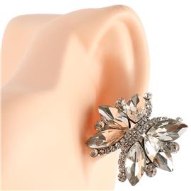 Crystal Leaf Flower Clip-On Earring