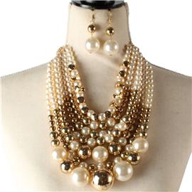Pearls Metal Multilayereds Necklace Set