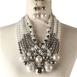 Pearls Metal Multilayereds Necklace Set