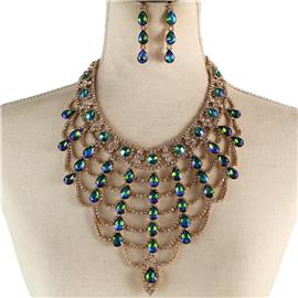 Stones Drop Teardrop Necklace Set