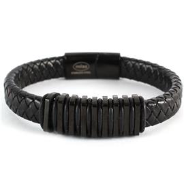 Stainless Steel Leather Rings Bracelet