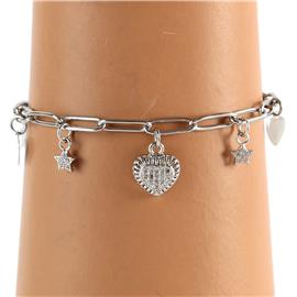 Stainless Steel Charms Hearts Bracelet