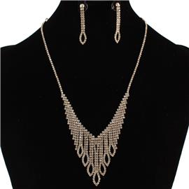 Rhinestones Fringeds Leaves Necklace Set