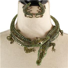 Crystal Alligator Choker Necklace Set