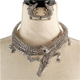 Crystal Alligator Choker Necklace Set