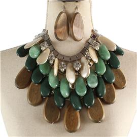 Fashion Semi Stones Wood Necklace Set