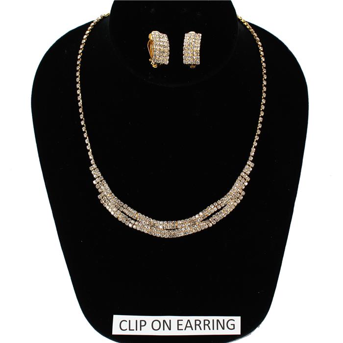 Clip On Rhinestones Necklace Set
