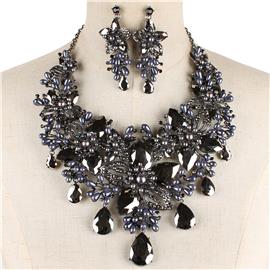 Pearl Crystal Flower Necklace Set