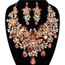 Pearl Crystal Flower Necklace Set