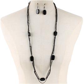 Semi-Stone Chain Long Necklace Set