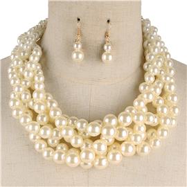 Pearl 5 Lines Twisted Necklace Set