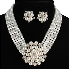 Pearl Layereds-Flower Necklace Set