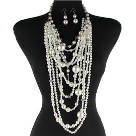 Pearls Long Drop Necklace Set