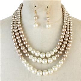 Pearl Three Layereds Necklace Set