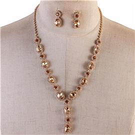 Rhinestone Oval Necklace Set