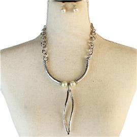 Metal Pearl Drop Necklace Set