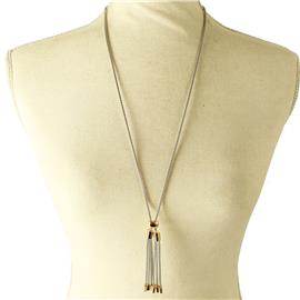 Rhodium Metal Long Slide Tassel Necklace