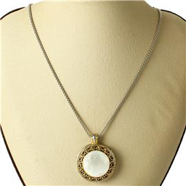 CZ White Agate Stone Pendant Necklace
