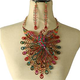 Crystal Peacock Necklace Set