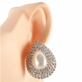 Rhinestones Pearls Tear Clip-On Earring