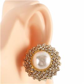 Rhinestones Pearls Round Clip-On Earring