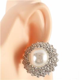 Rhinestones Pearls Round Clip-On Earring
