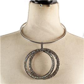 Metal Choker Drop Round Necklace Set