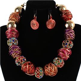 Metal Coil Ball Necklace Set