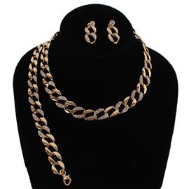 Metal Link Chain 3Pcs Necklace Set