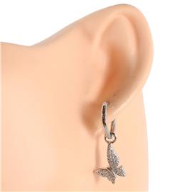 Rhodium CZ Huggie Butterfy Earring