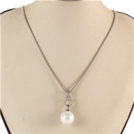 Rhodium Pendant Pearl Necklace