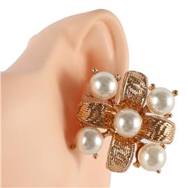 Metal Pearl Flower Clip-On Earring