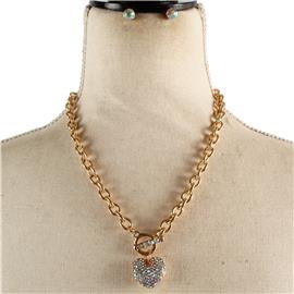 Metal Chain Pendant Heart Necklace Set