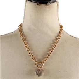 Metal Chain Pendant Heart Necklace Set