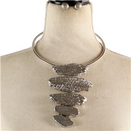 Metal Choker Drop Necklace Set