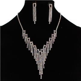 Rhinestones Fringeds Rectangle Necklace Set