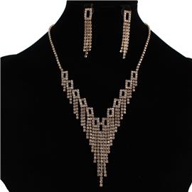 Rhinestones Fringeds Rectangle Necklace Set
