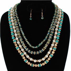 Fashion Pearl With Bead Necklace Set
