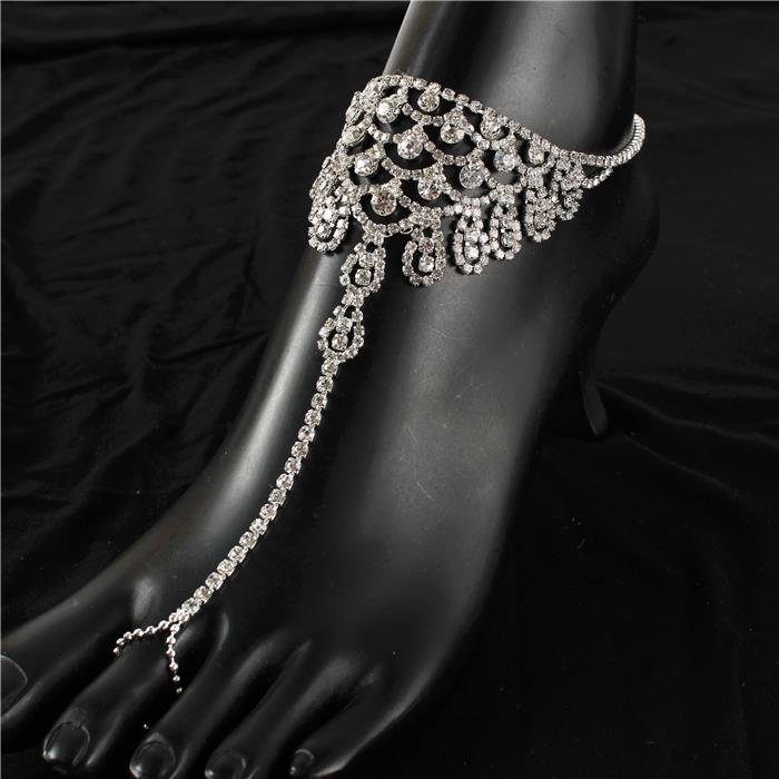 Rhinestones Toe with Ring Anklets
