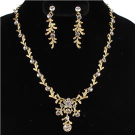 Rhinestone Leaf Necklace Set