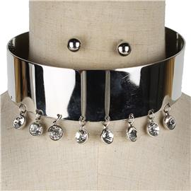 Metal Dog Choker Stones Necklace Set