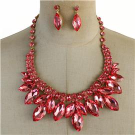 Crystal Leaf Necklace Set