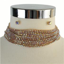 Rhinestones Multilayereds Choker Necklace Set