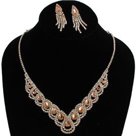 Rhinestone Teardrop Necklace Set