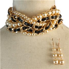 Pearls Chains Choker Necklace Set