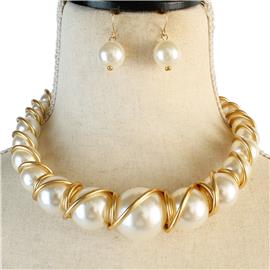 Pearl Wired Choker Necklace Set