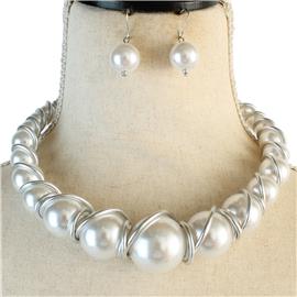 Pearl Wired Choker Necklace Set