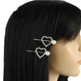 Rhinestones Pearl Heart Hair Pin