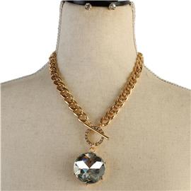 Metal Crystal Round Necklace Set